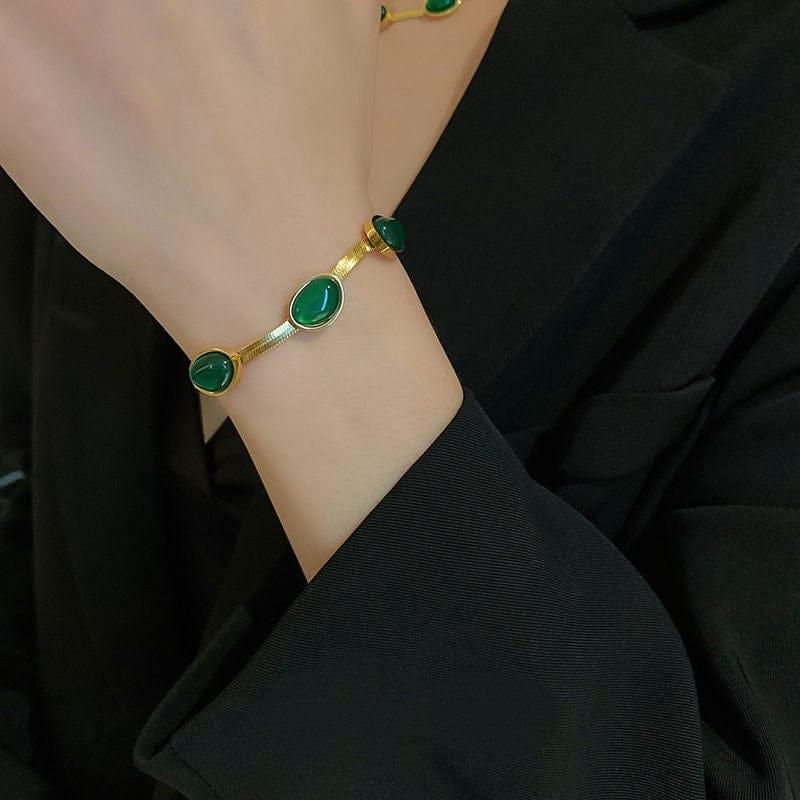 Emerald Green Crystal &amp; Gold-Plated Jewelry Set