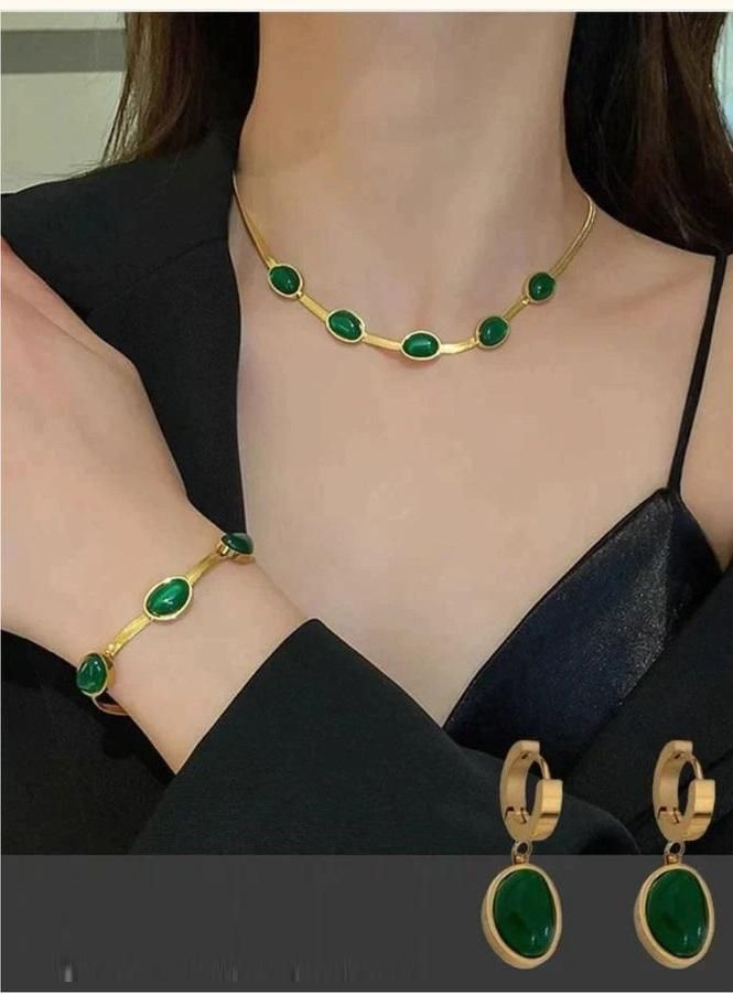 Emerald Green Crystal &amp; Gold-Plated Jewelry Set