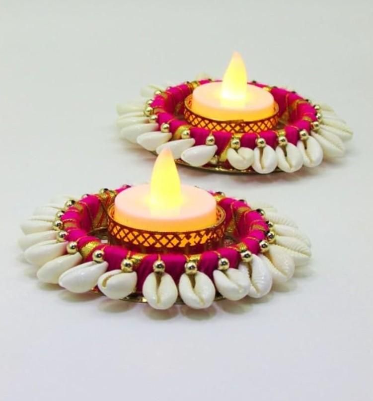 Bohemian Cowrie Shell Tealight Holders (Set of 2)