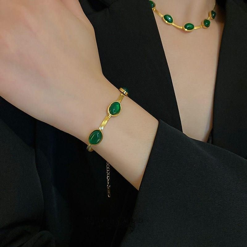 Emerald Green Crystal &amp; Gold-Plated Jewelry Set