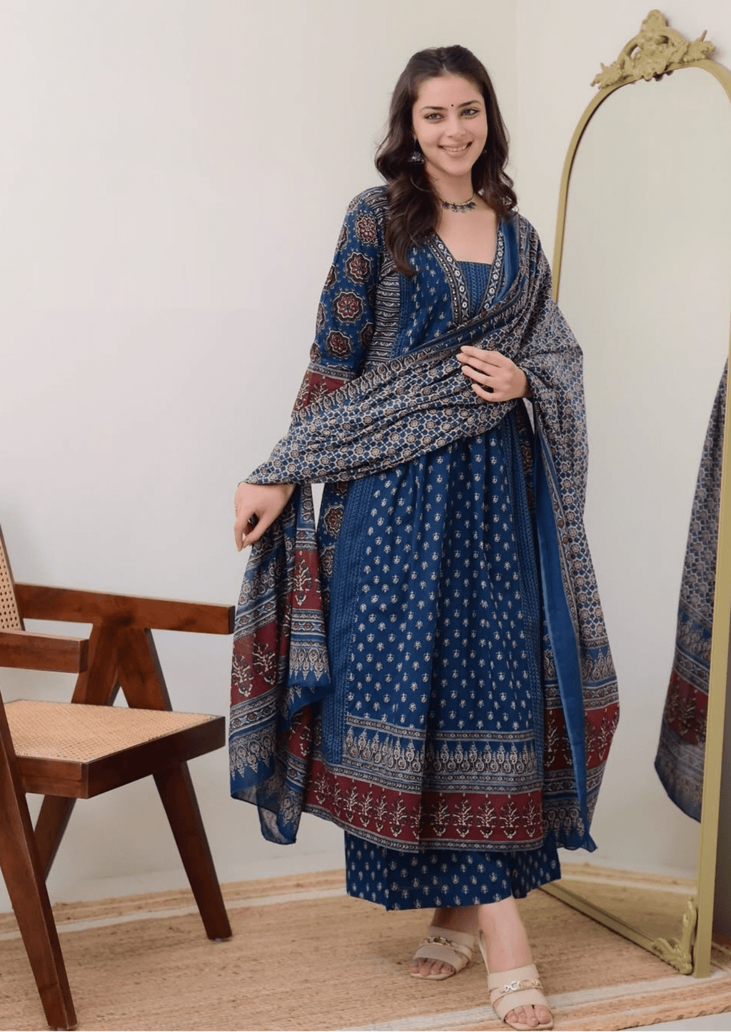 Indigo Blue Handblock Printed Cotton Suit Set