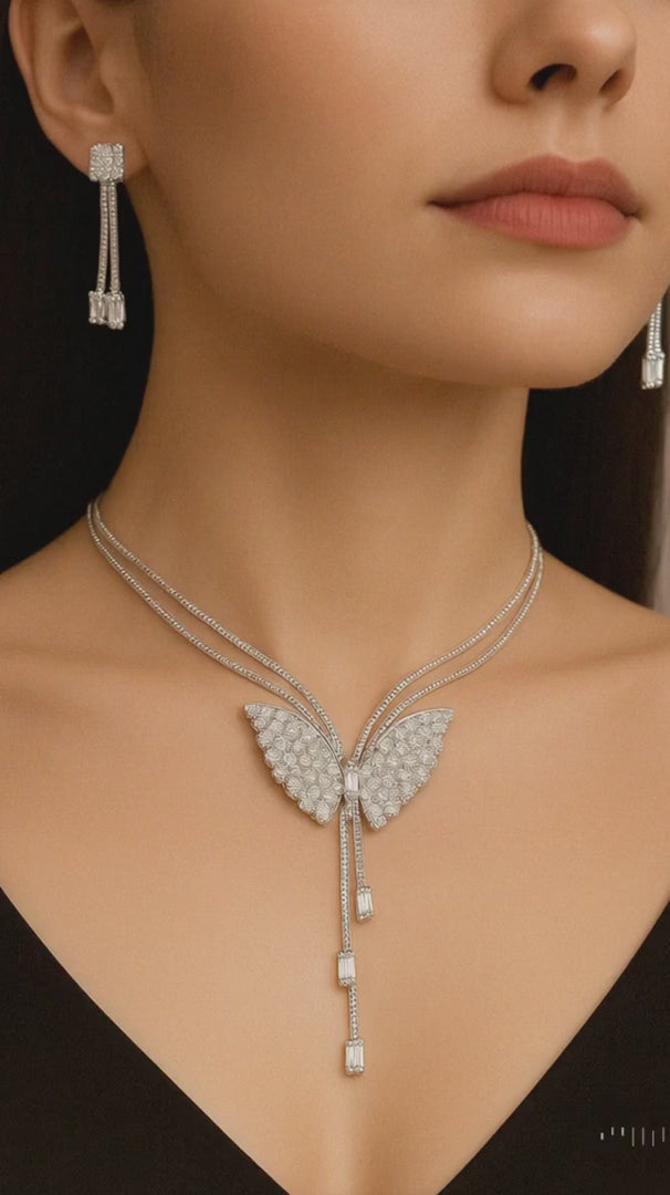 Butterfly Pendant Necklace with Earrings